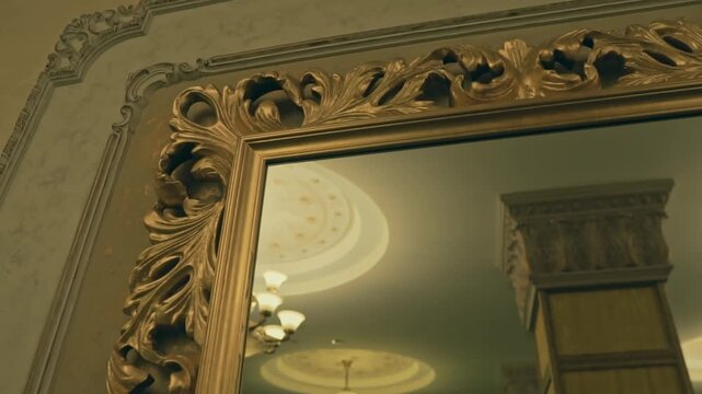 Vintage mirror frames close-up in Rococo and Baroque style. The grace and richness of a vintage interior.