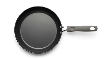Overhead view of a nonstick frying pan on white.