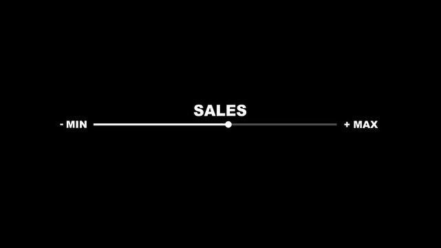 The concept of business sales on black background. adjusting virtual slider from min to max, process to Business sales. sales concept video. 4k video.