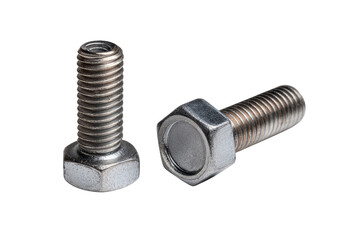 Two silver metal hex head bolts with threaded shafts against black background image, Png, Isolated on Transparent Background, Cut Out
