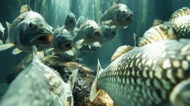 Barramundi School - A Glimpse into the Underwater World of Silver Fish.