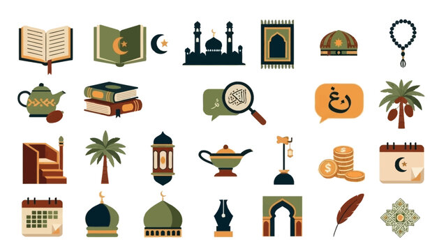 Islamic Symbols and Icons Set for Cultural and Religious Representation