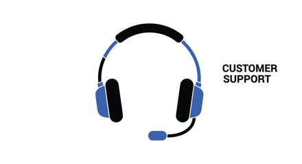 Vector illustration of a blue and black headset with microphone isolated on transparent background