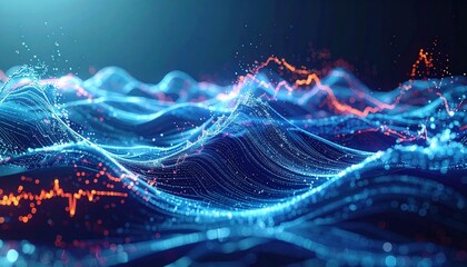 Fototapeta premium Abstract digital wave of data visualized with lines and points of light