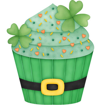 St. Patrick's Day Cupcake Watercolor Illustration
