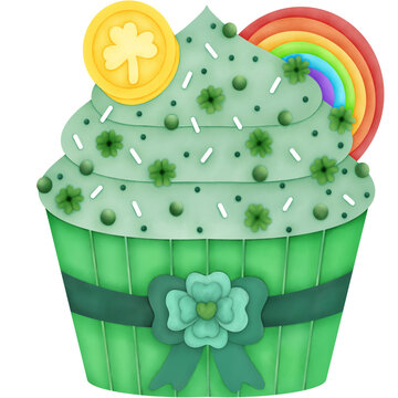 St. Patrick's Day Cupcake Watercolor Illustration