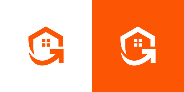 Dual meaning logo combining home and arrow elements, symbolizing direction, growth, progress, and dynamic property or residential development solutions.
