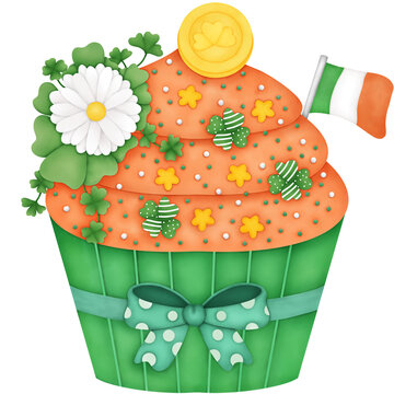 St. Patrick's Day Cupcake Watercolor Illustration