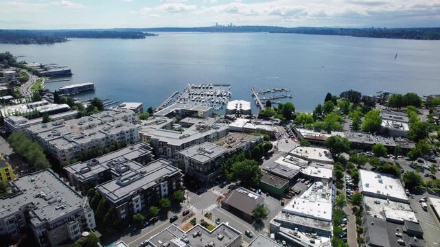 Kirkland Aerial View of Seattle Skyline Across Lake Washington