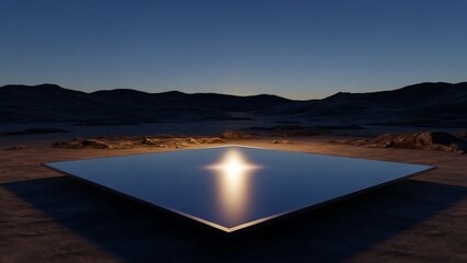 Mysterious light on a mirrored surface in a desert landscape