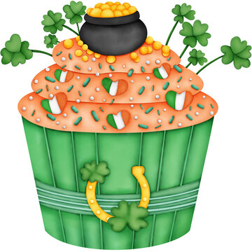St. Patrick's Day Cupcake Watercolor Illustration