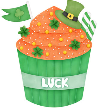 St. Patrick's Day Cupcake Watercolor Illustration