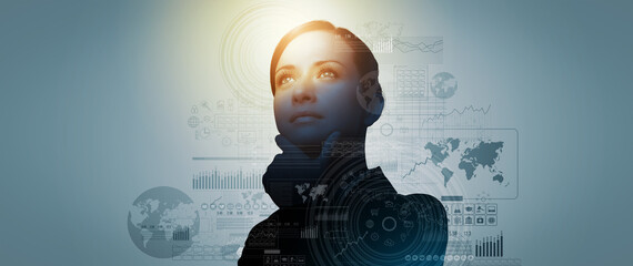 Obraz premium Artificial Intelligence Concept With Digital Data Interface And Business Analytics