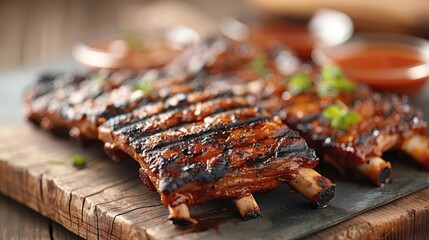 Tamarind sauce used in a marinade for pork ribs, capturing the contrast between the sauce and the meat.