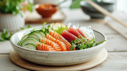Ponzu sauce as a key ingredient in a fresh sashimi platter, with assorted fish and garnishes on a stylish plate.