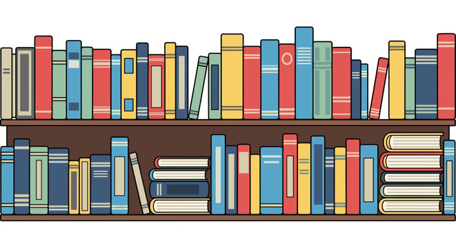 Colorful Books on Shelves Illustration.