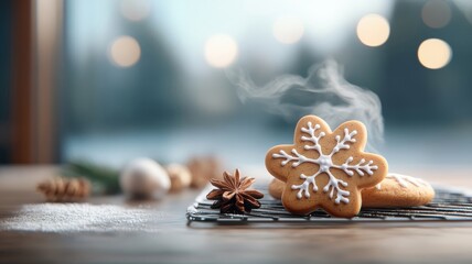 Gingerbread cookie baking in oven, aroma filling the air.