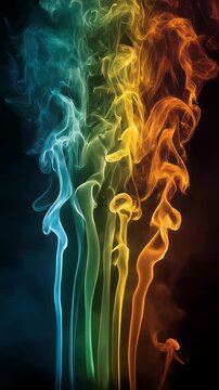 Una fotograf&iacute;a abstracta de humo de colores vibrantes que se eleva contra un fondo negro.