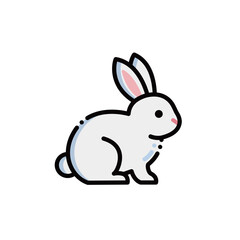 Obraz premium A super cute white rabbit with pink long ears and fluffy tail. Perfect for animal or pet designs. Editable & scalable.