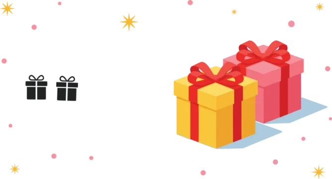 Gift box icons and colorful present illustrations set with festive celebration background elements