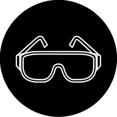 Circular industrial safety glasses vector silhouette icon for eye protection