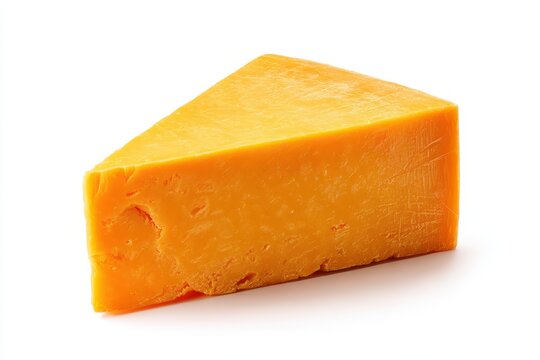 Cheddar cheese wedge isolated on a pure white background for product photography