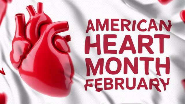 Animated video with an AMERICAN HEART MONTH FEBRUARY theme with a wavy flag style, suitable for campaigns. Motion graphics, 4K footage.