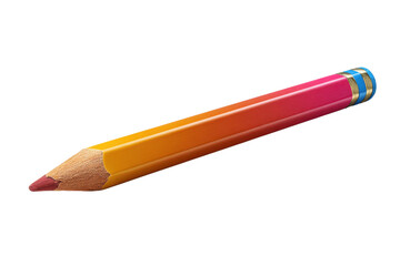 Yellow orange pink gradient colored pencil with blue gold ferrule on black drawing writing, Png, Isolated on Transparent Background, Cut Out