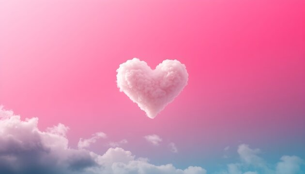 A heart-shaped cloud floats serenely in the sky with fluffy clouds.