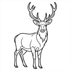 Obraz premium Isolated wild deer silhouette vector illustration featuring a majestic stag with antlers, perfect for nature, hunting, or Christmas reindeer designs