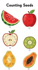 Fototapeta premium Educational activity sheet features various fruits with circles for counting practice