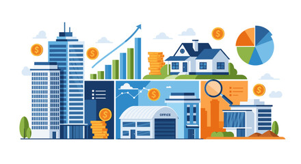 Fototapeta premium Illustration of Business Growth and Analysis Elements.