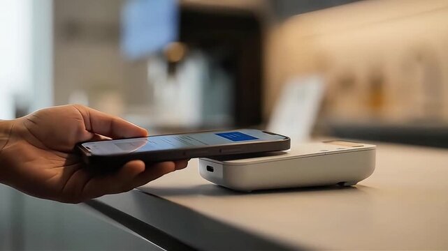 Contactless Payment with Smartphone at Counter.