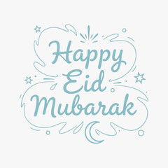 Vibrant hand-drawn Happy Eid Mubarak lettering with decorative elements. A sense of celebration and joy during the Eid holiday.