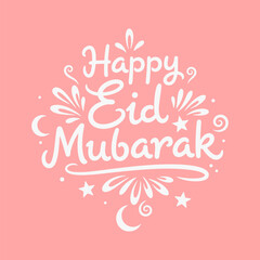 Vibrant hand-drawn Happy Eid Mubarak lettering with decorative elements. A sense of celebration and joy during the Eid holiday.