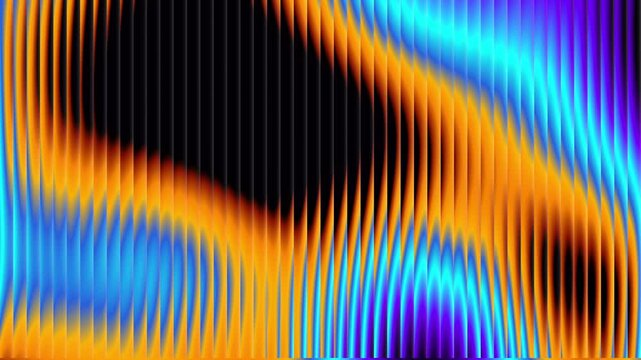 Abstract gradient background with ribbed glass texture animation. Futuristic dynamic luminous neon waves. Colorful refracted glass effect. fractal glass design. 3d rendering. 4k seamless looping video