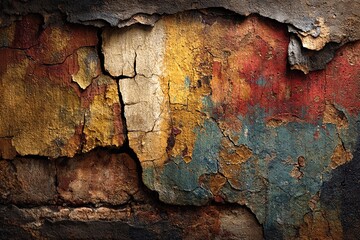Vibrant Remnants of Color and Texture on a Weathered Wall Surface Generative AI