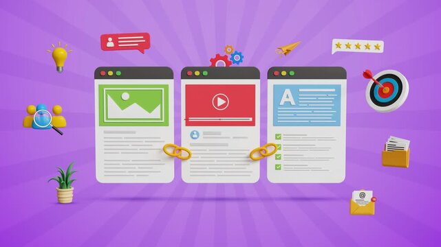Website Link Building, Content Backlink Strategy. SEO Growth, Improved Rankings, Organic Traffic Boost, Digital Visibility Tactics. Website Pages with Backlink or Hyperlinks. 3D Video