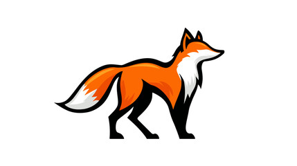 Fototapeta premium A stylized image of a fox in profile with an orange body, white chest, black legs, and ears