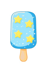 Cute cartoon popsicle ice cream with blue and white swirl design.