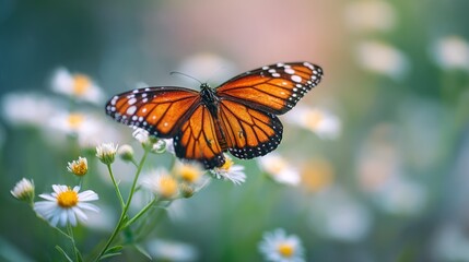 Obraz premium Monarch Butterfly on White Daisy in Nature