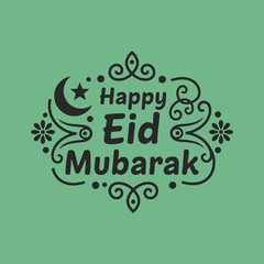 Vibrant hand-drawn Happy Eid Mubarak lettering with decorative elements. A sense of celebration and joy during the Eid holiday.