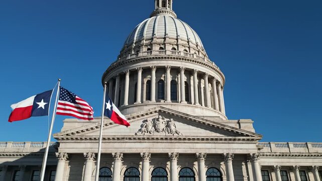 Classical building with dome and flag