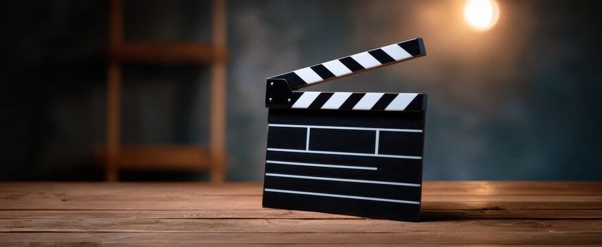 the iconic film clapperboard set up for a flick shooting scene