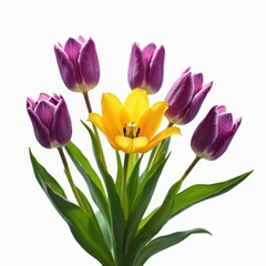 Fototapeta premium A Vibrant Arrangement of Purple and Yellow Tulips Against a Bright Background