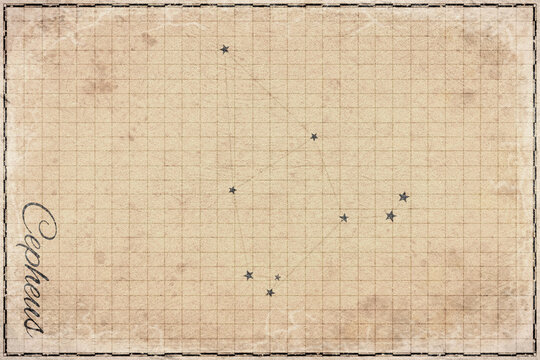Cepheus Constellation Star Map, Retro Paper