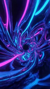 A mesmerizing digital animation showcasing vibrant neon light waves flowing dynamically in a dark space setting, perfect for futuristic tech and digital themes.