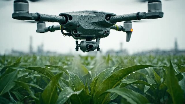 Drone Flying Over Corn Field Agriculture.