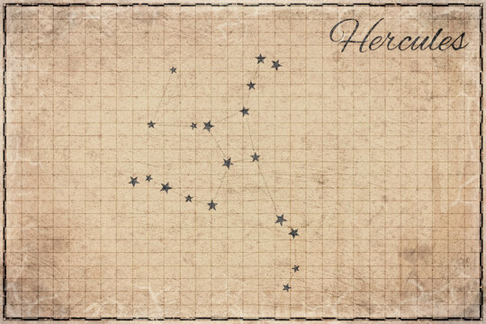 Hercules Constellation Star Map, Retro Paper