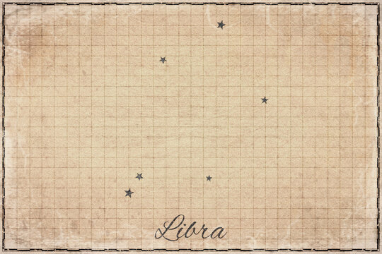 Libra Constellation Star Map, Retro Paper